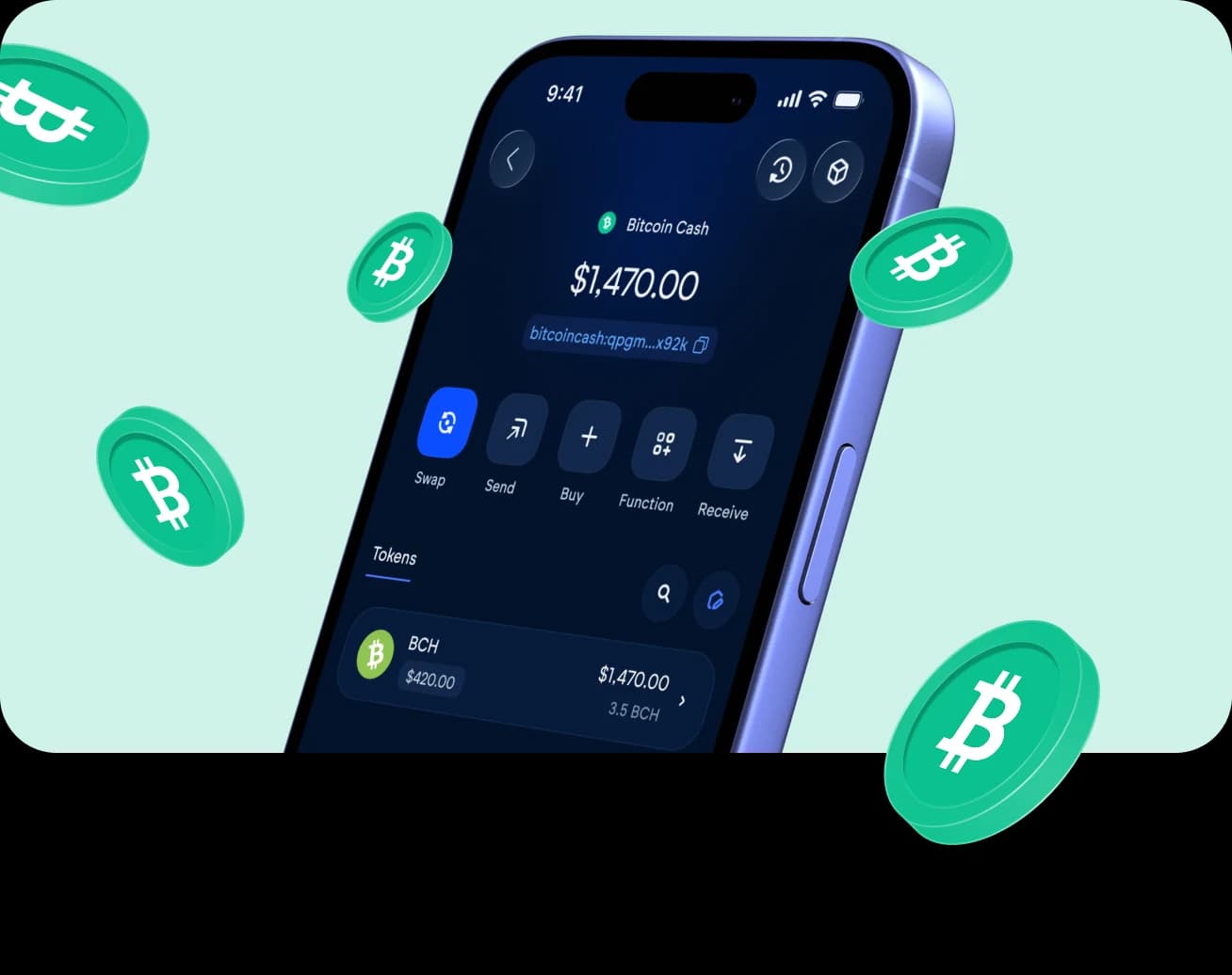 The Vultisig vault open on Bitcoin Cash, with its balance and actions