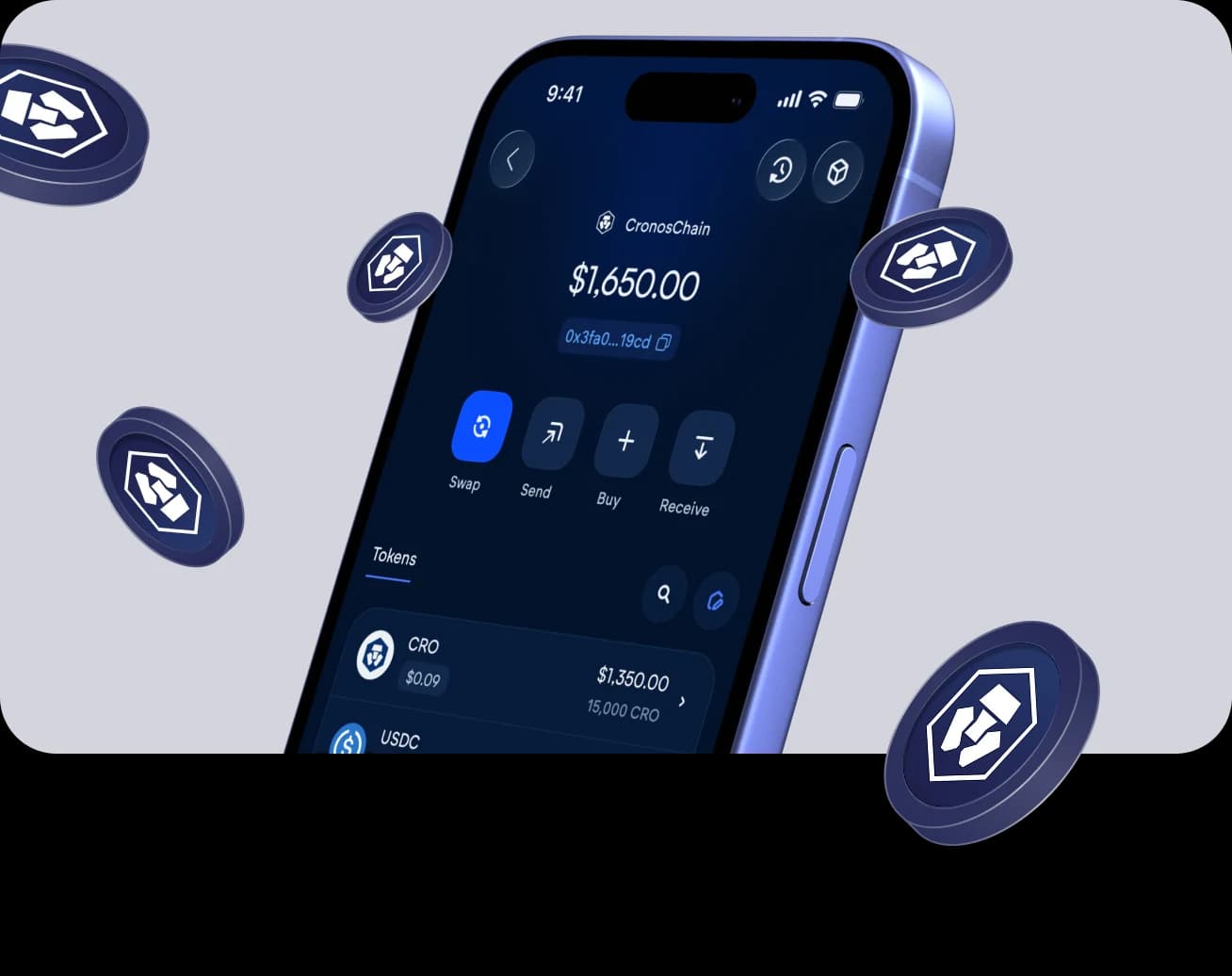 The Vultisig vault open on Cronos, with its balance and actions