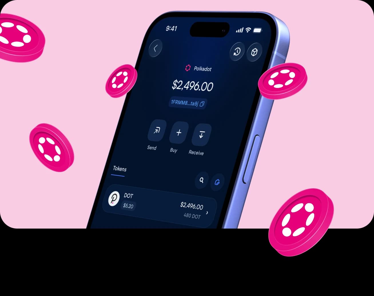 The Vultisig vault open on Polkadot, with its balance and actions