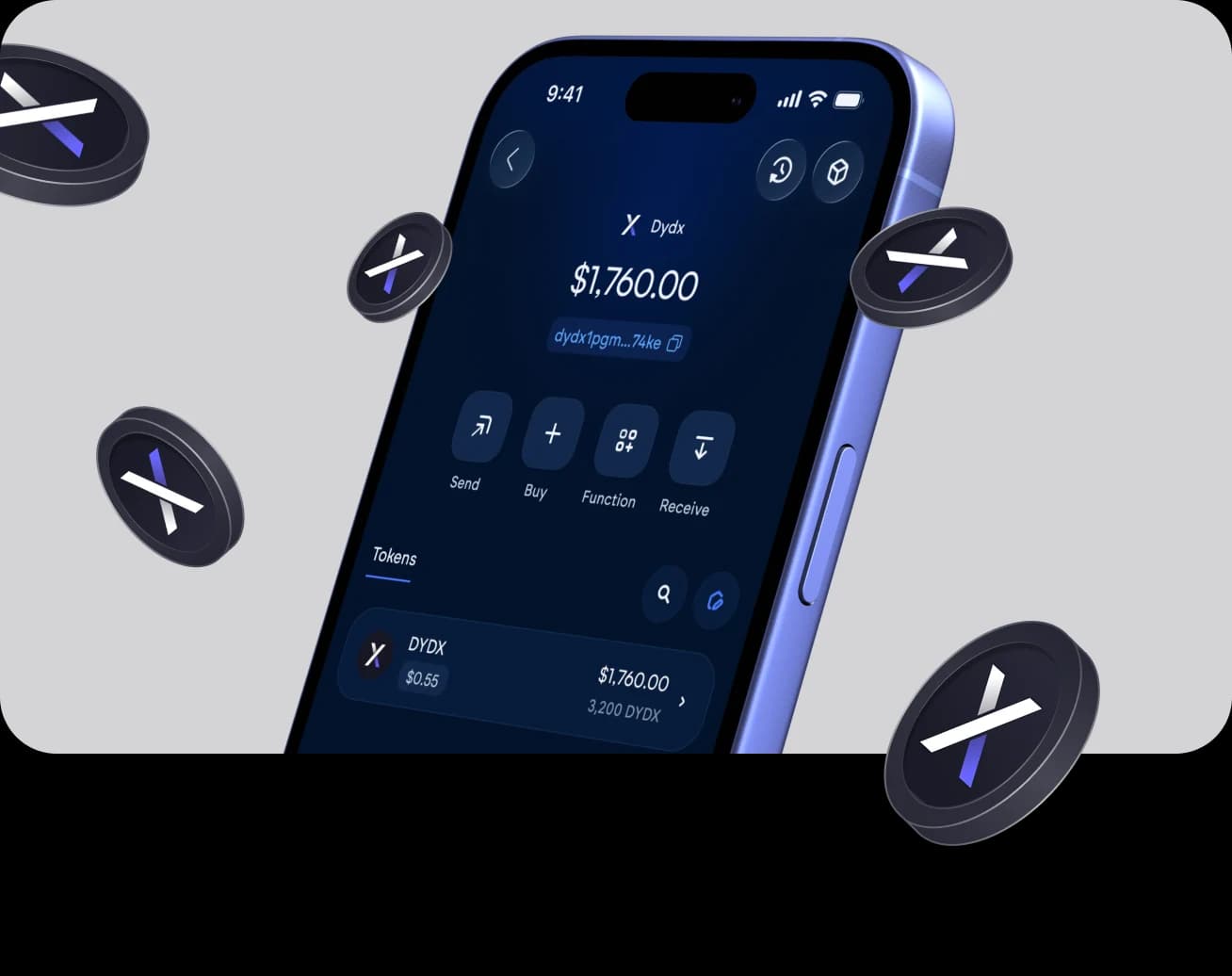 The Vultisig vault open on dYdX, with its balance and actions