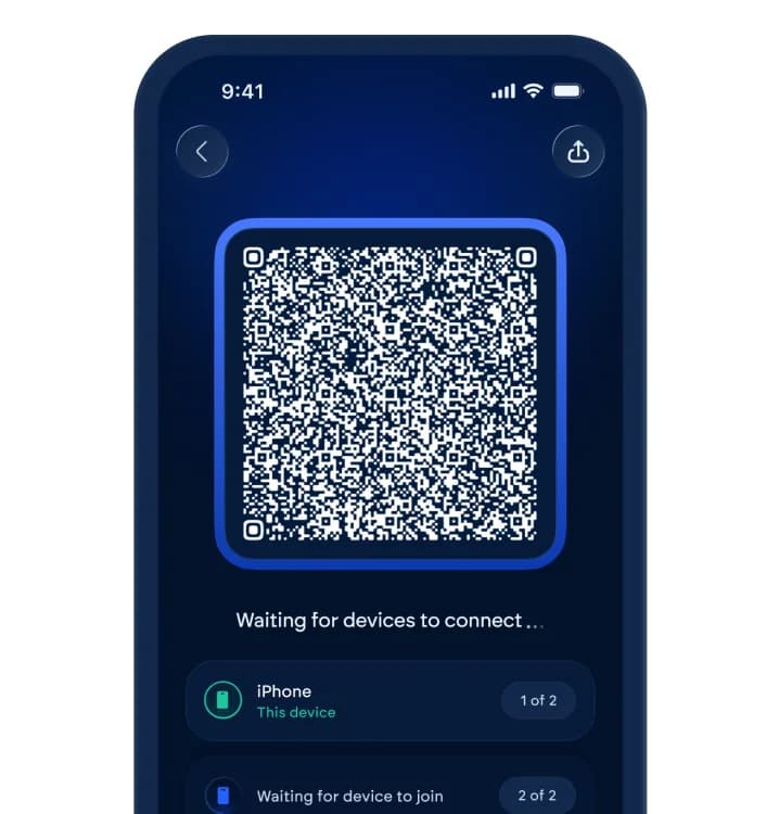Vultisig on iPhone showing a pairing QR code while it waits for the second device to join